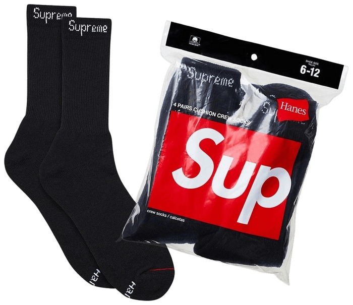 SUPREME / HANES Crew socks - 4-pack, Black